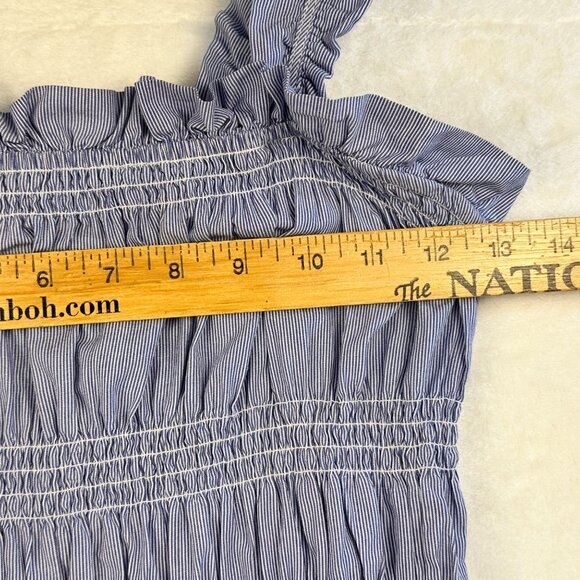 Who What Wear Blue White Striped Smocked Midi Dress Ruffle Straps XS Cottagecore - Picture 6 of 10